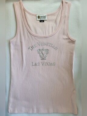 Vintage Christine Alexander Light Pink Rhinestone Venetian Las Vegas Tank XL